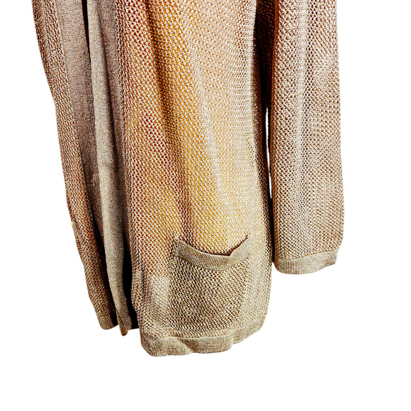 Chicos 1 M Womens Metallic Mesh Cardigan Sweater Gold Open Front Pockets Holiday - Picture 9 of 10